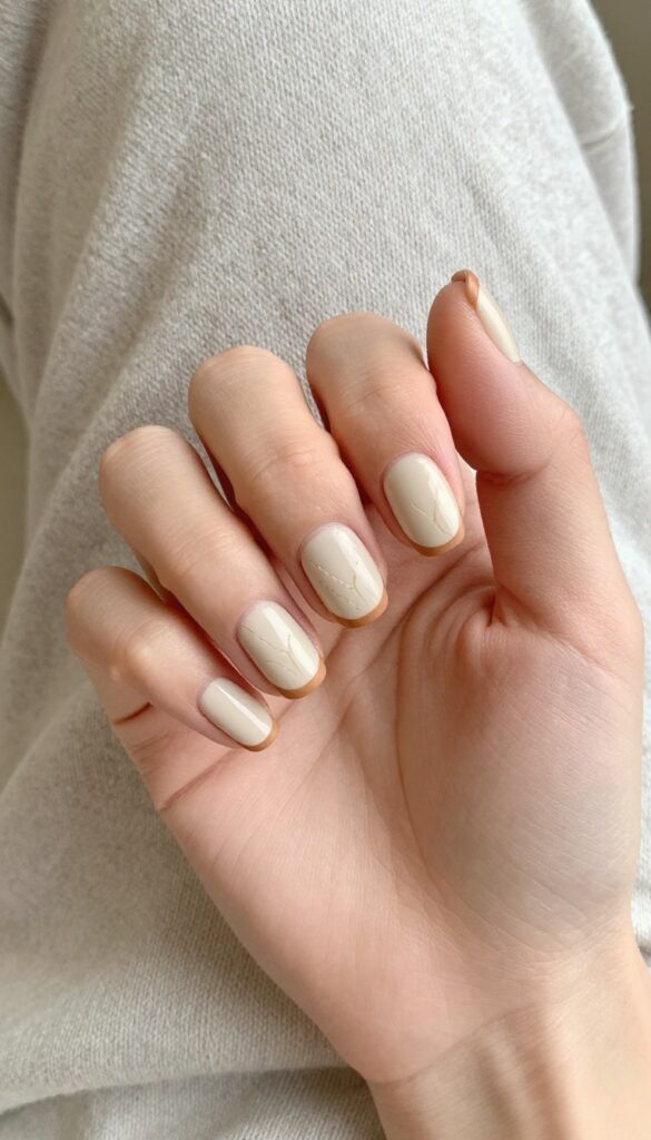 Cozy knit sweater French tips with camel matte finish and cable-knit pattern on short nails