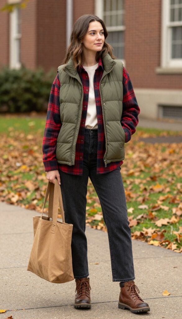 13. Puffer Vest & Flannel Layers