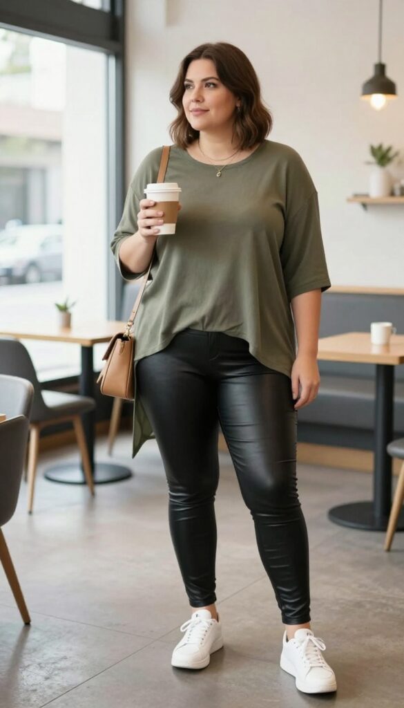 7. Tunic Top + Faux Leather Leggings + Crossbody Bag