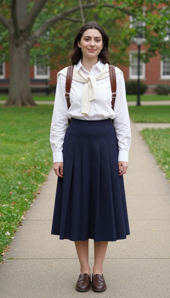 2. Button-Down Shirt with Pleated Skirt