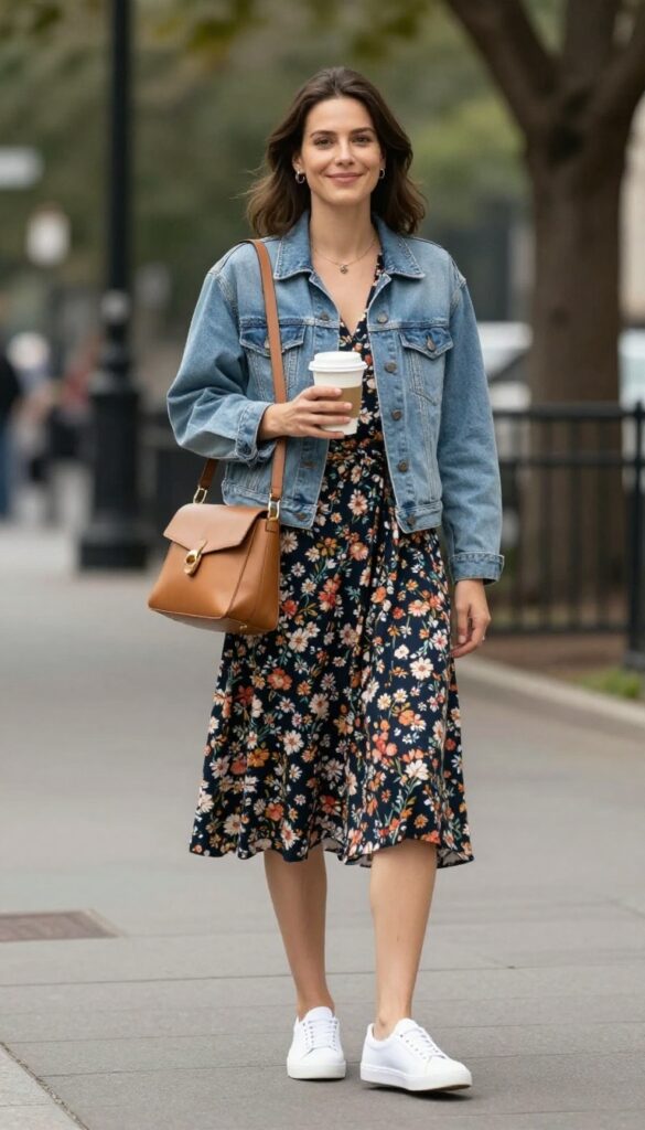3. Midi Dress with a Denim Jacket