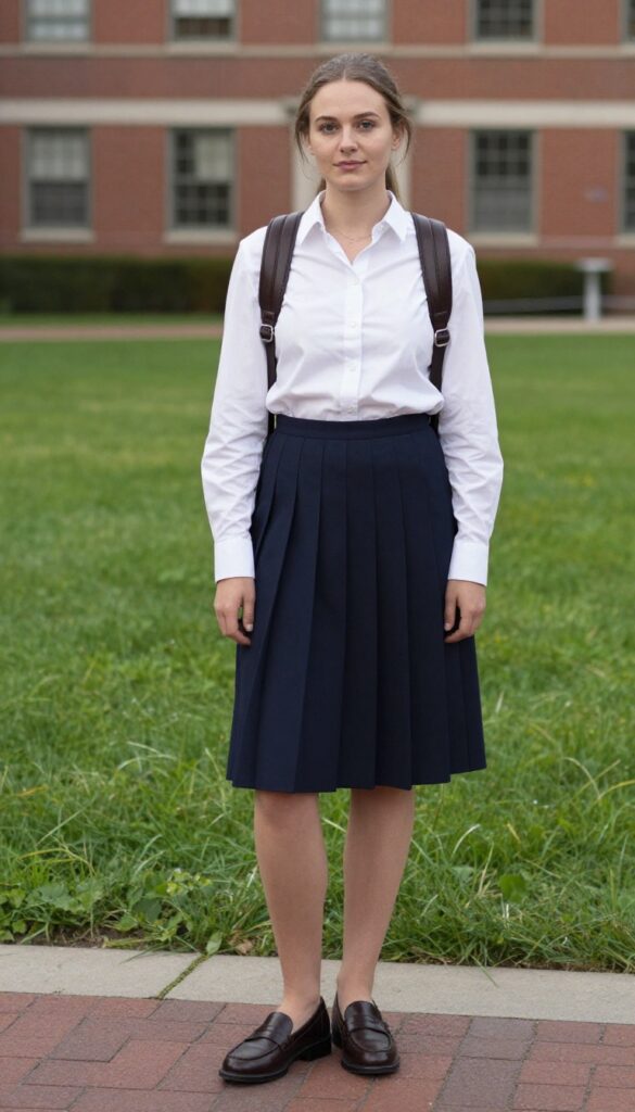4. Button-Down Shirt and Pleated Skirt