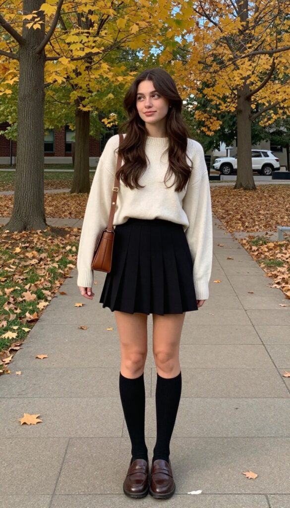13. Pleated Mini Skirt and a Crewneck Sweater