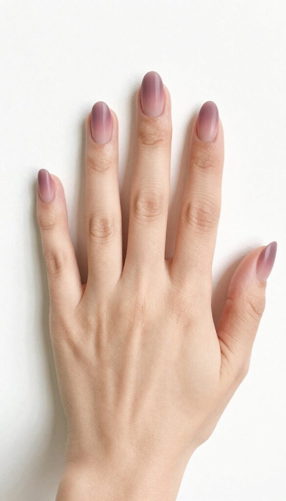 Muted mauve to dusty rose ombré almond nails with matte finish