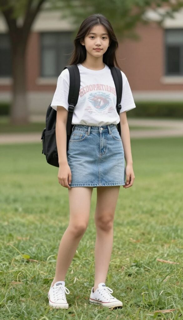 2. Denim Skirt with a Graphic Tee