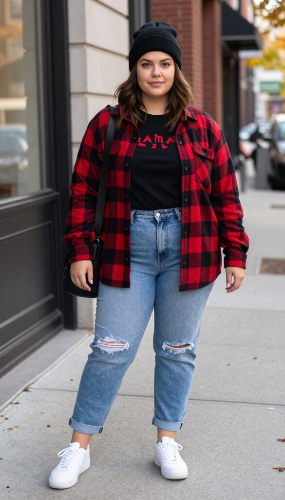 9. Flannel Shirt + Graphic Tee + Distressed Jeans
