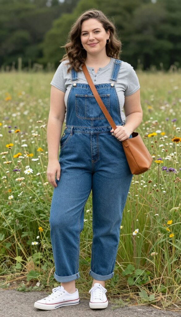 9. Henley Shirt + Overalls + Canvas Sneakers