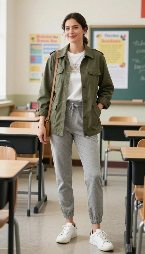 8. Utility Jacket with Joggers and a Graphic Tee