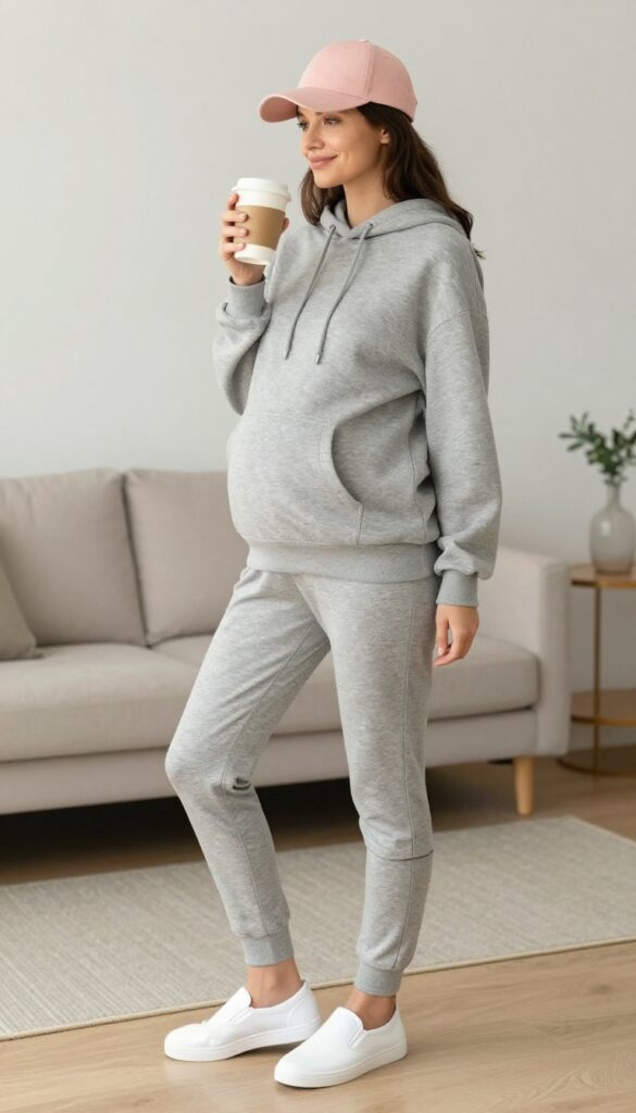 15. Cozy Hoodie with Joggers and Slip-On Sneakers
