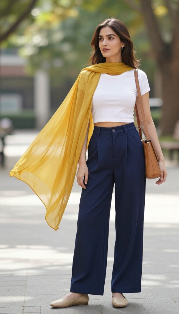 5. Palazzo Pants with Crop Top and Dupatta