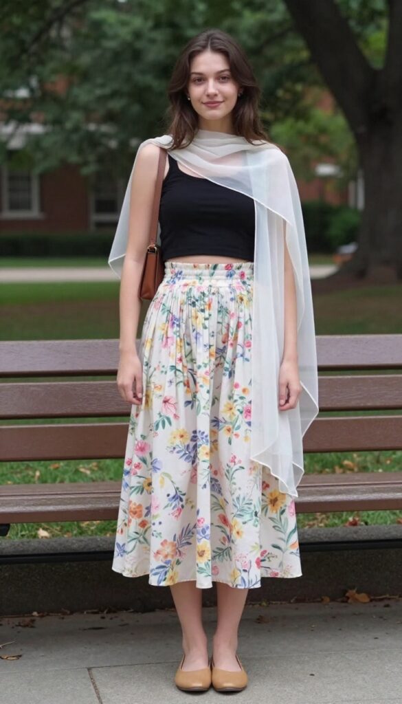 7. Crop Top with High-Waisted Skirt and Dupatta