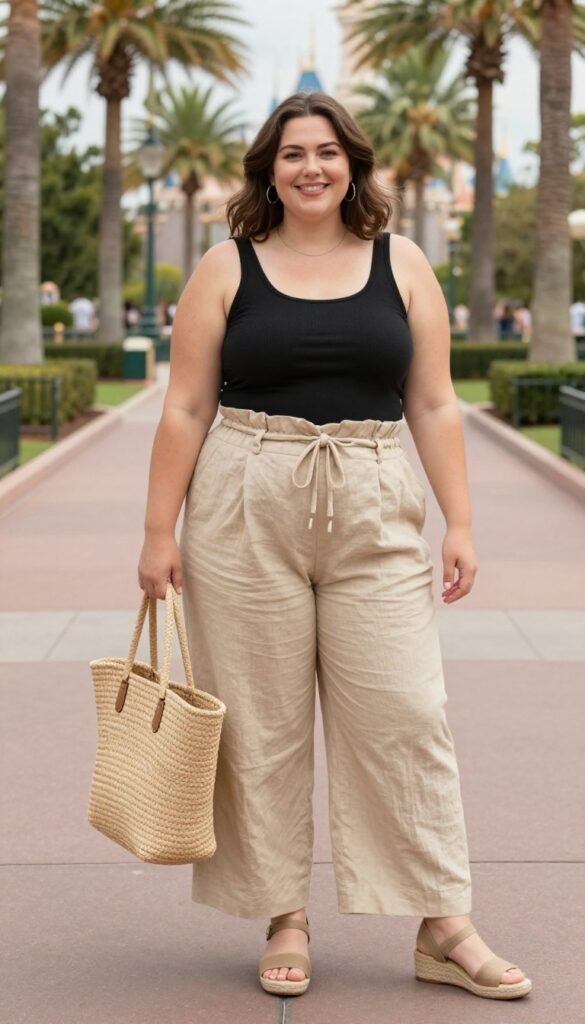 6. Paperbag Waist Trousers + Fitted Tank + Espadrille Wedges