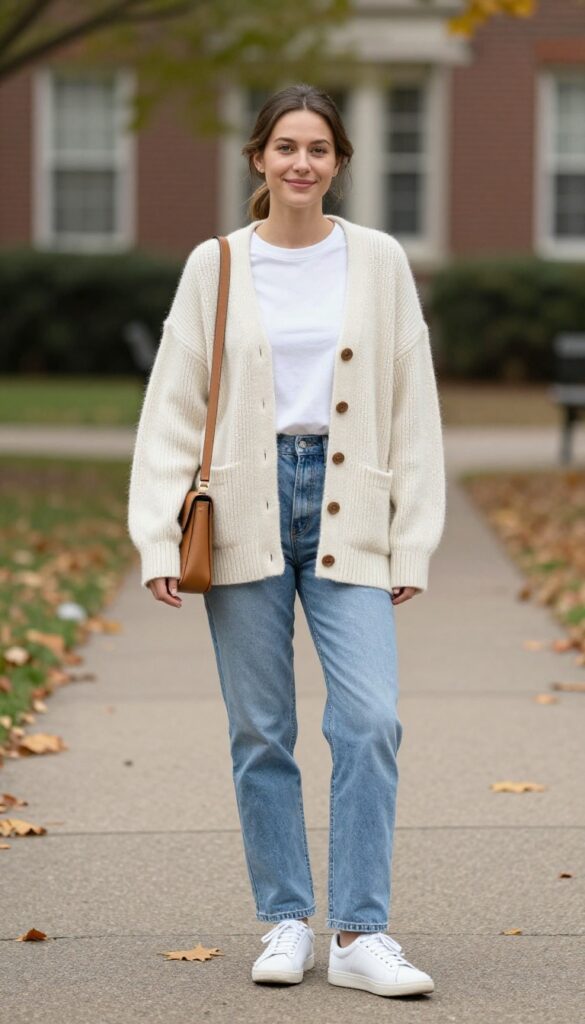 1. The Comfy Cardigan and Straight-Leg Jeans