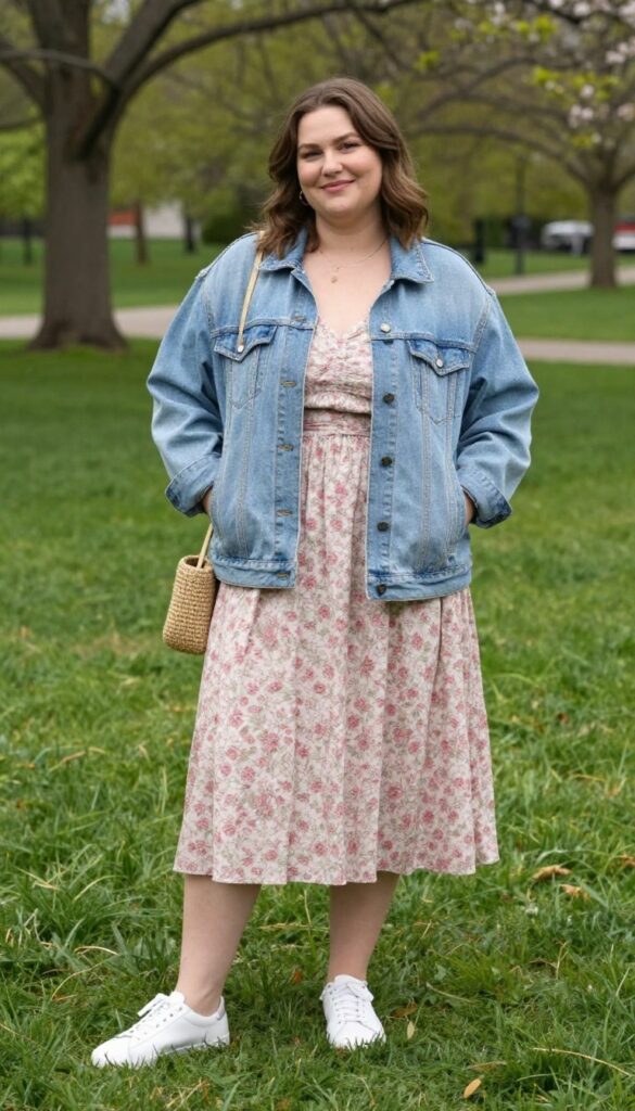 4. Denim Jacket Over a Floral Dress