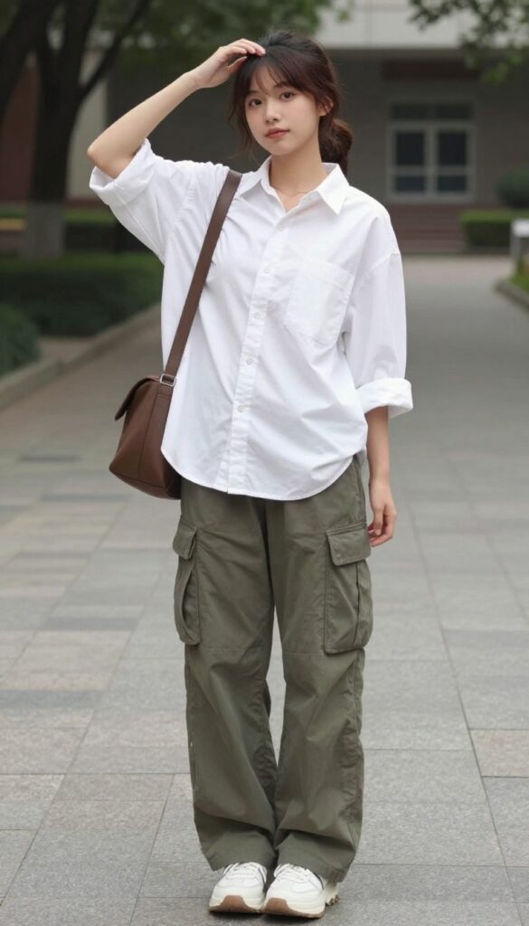 4. Button-Down Shirt and Cargo Pants