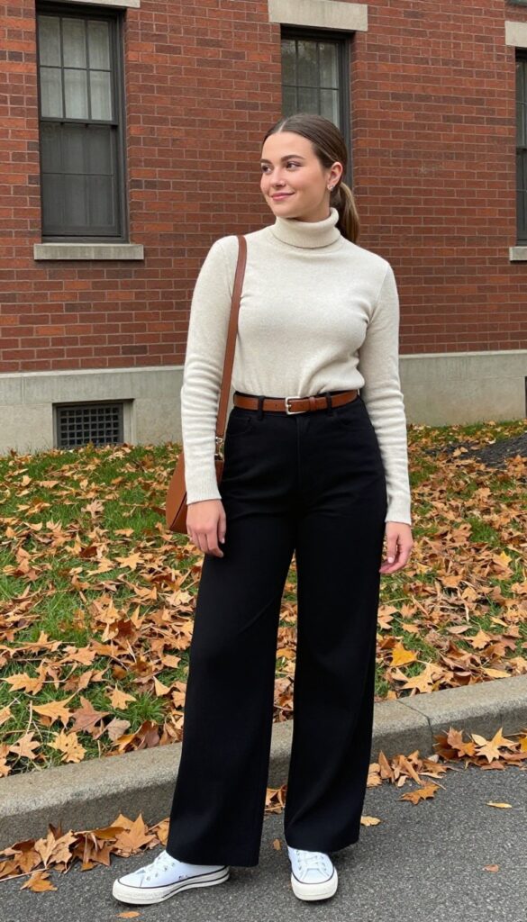 3. Wide-Leg Trousers and a Fitted Turtleneck