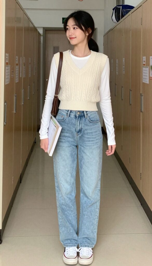 6. Knit Vest Over a Long-Sleeve Tee