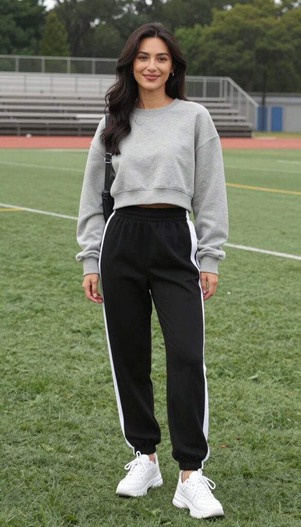 13. Track Pants with a Cropped Sweatshirt and Dad Sneakers