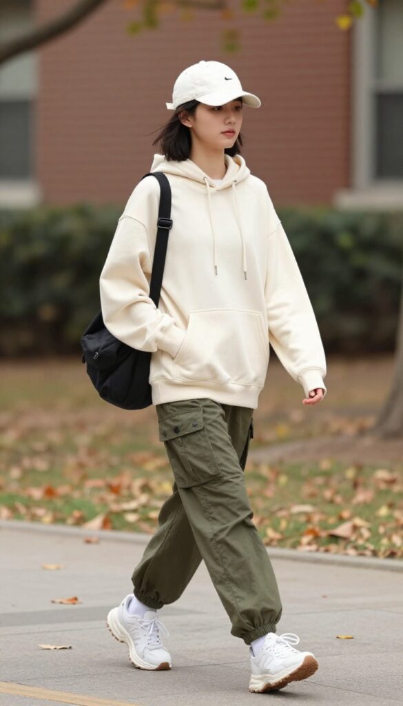 11. Hoodie with Cargo Pants and Dad Sneakers