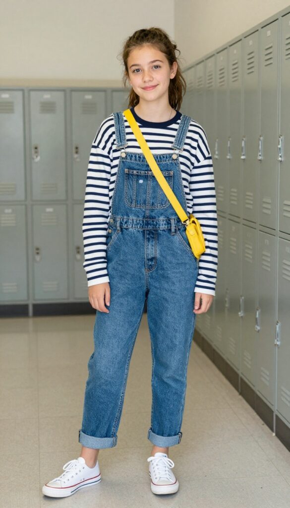 9. Overalls and a Striped Tee