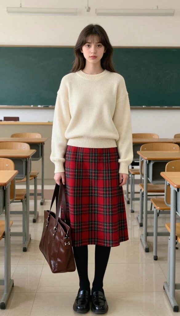 3. Plaid Skirt and a Simple Sweater