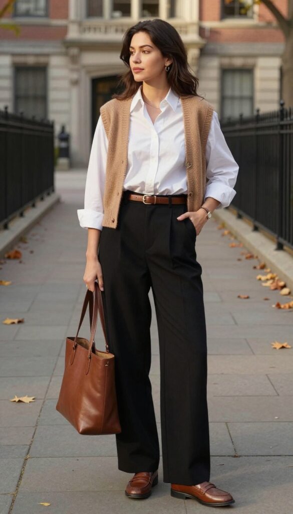 9. Knit Vest & Wide-Leg Trousers