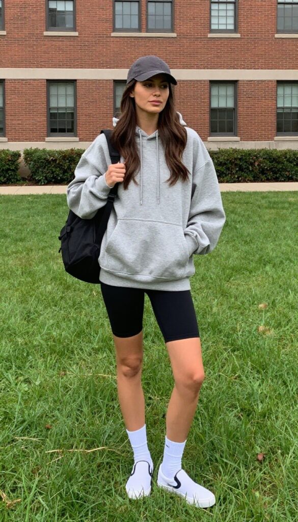 3. Oversized Hoodie and Bike Shorts