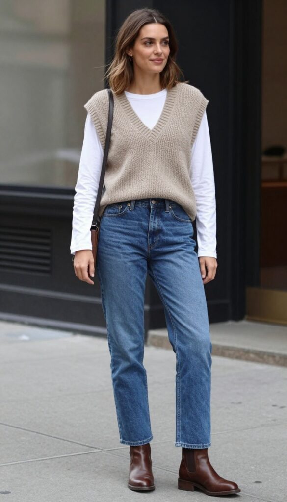 8. Knit Vest Over a Long-Sleeve Tee