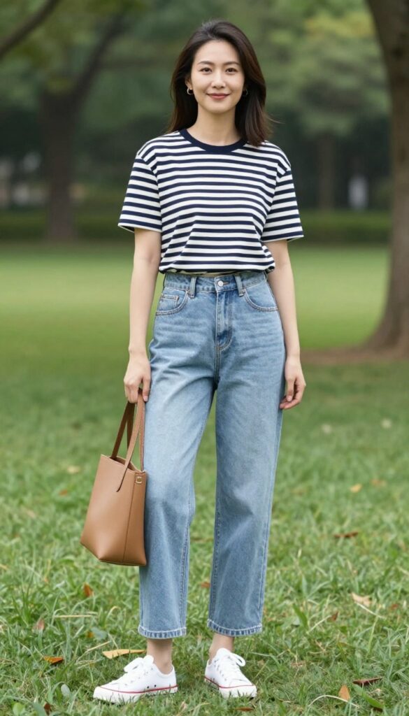 5. Striped Breton Top and Mom Jeans