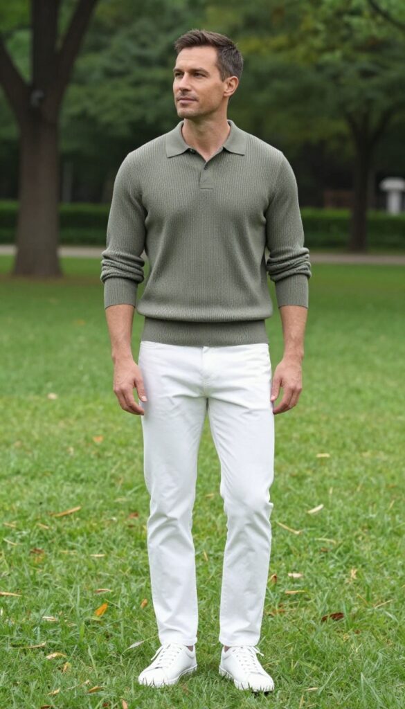 13. The Knit Polo with White Jeans