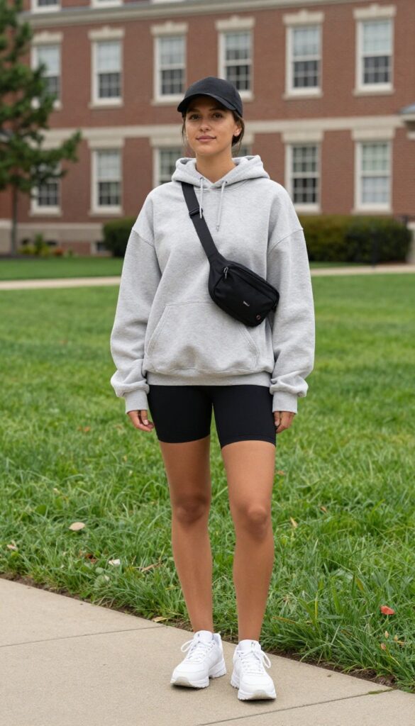 3. Oversized Hoodie and Biker Shorts