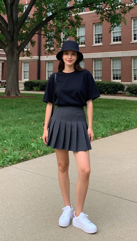 10. Graphic Tee with a Pleated Skirt