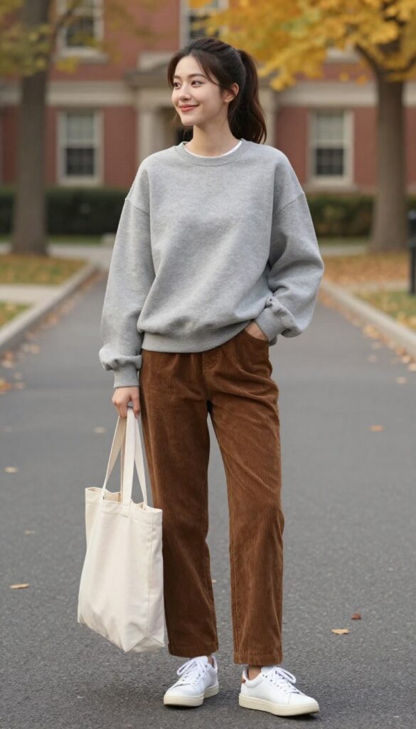 9. Sweatshirt and Corduroy Pants