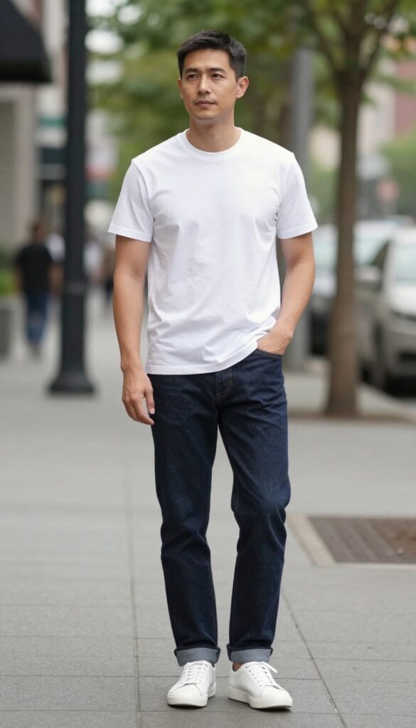 1. The White Tee and Dark Denim Staple
