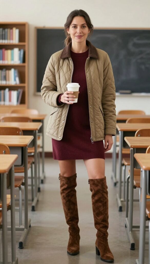 10. Quilted Jacket Over a Sweater Dress