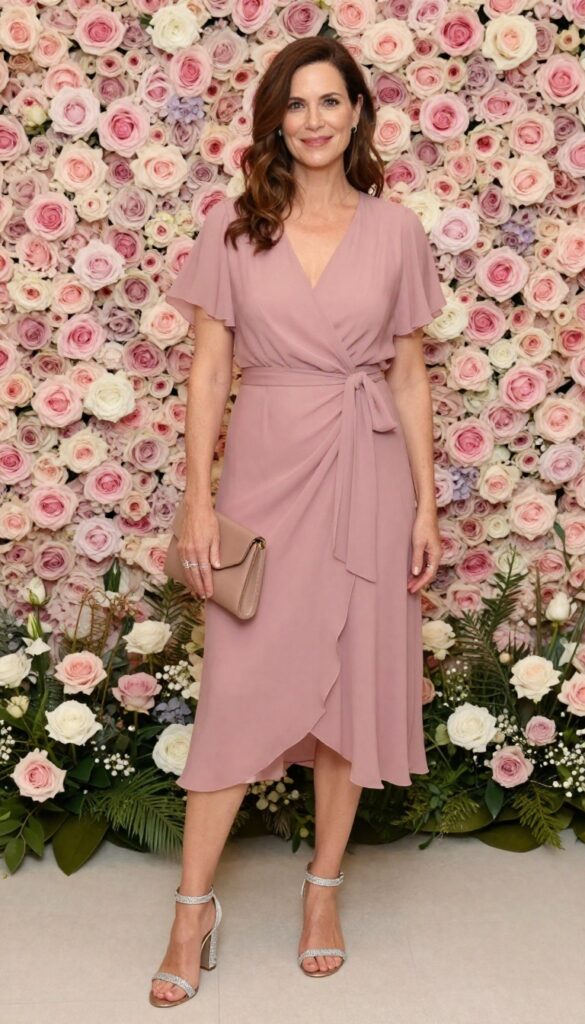 9. Chiffon Wrap Dress with Rhinestone Sandals