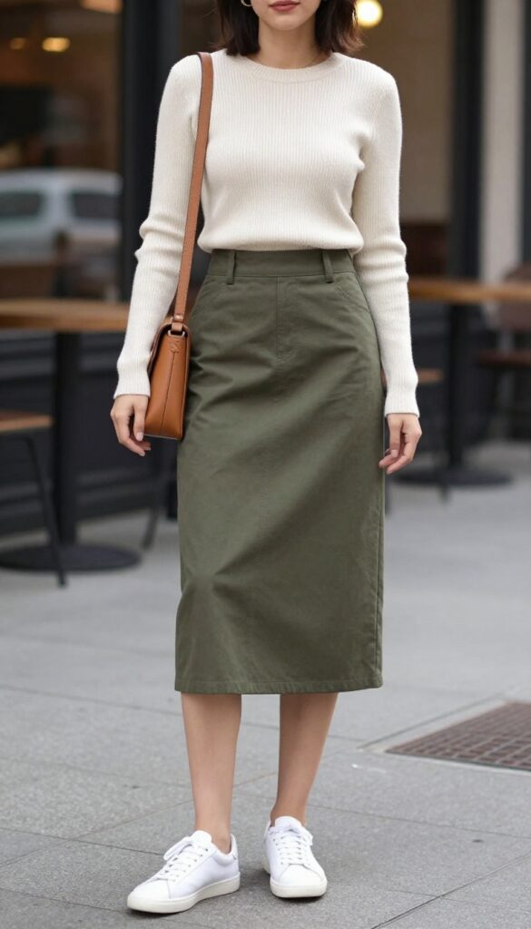 4. Midi Skirt with a Simple Knit Top