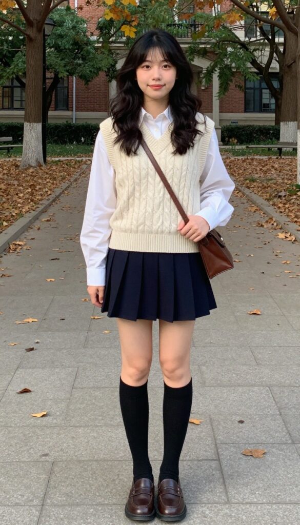 2. Sweater Vest and Pleated Skirt