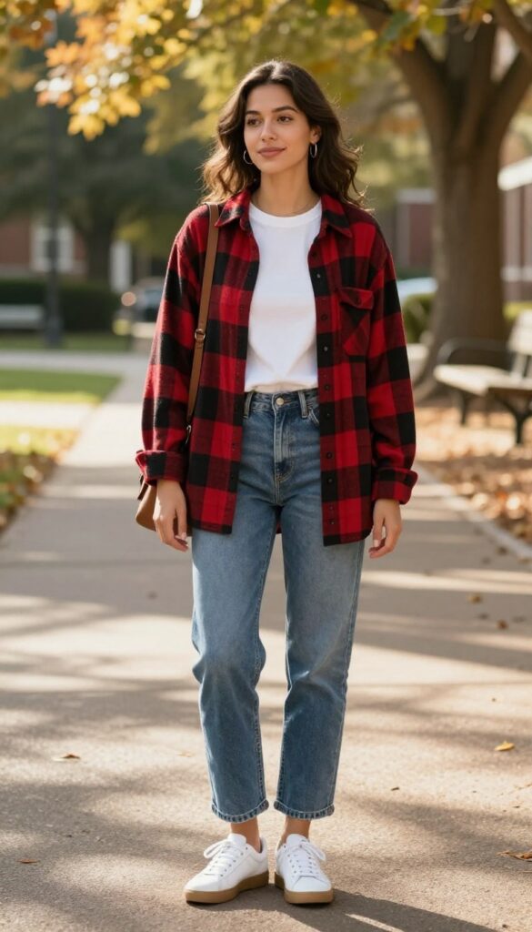 7. Plaid Shirt Tied Around the Waist over a Solid Tee and Jeans