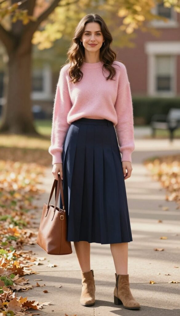 2. Cozy Knit Sweater with Pleated Midi Skirt