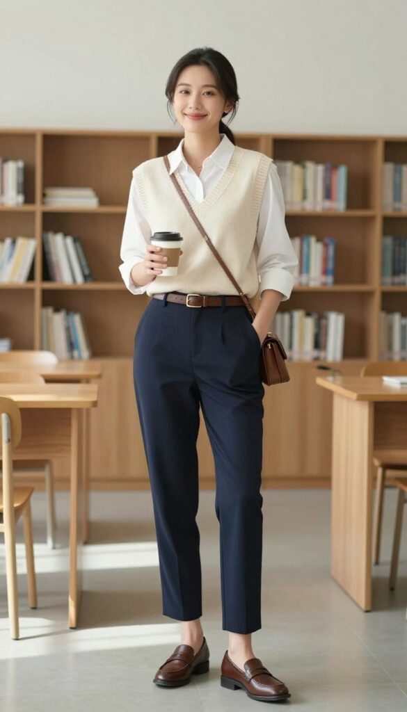 6. The Sweater Vest + Button-Down Preppy Look