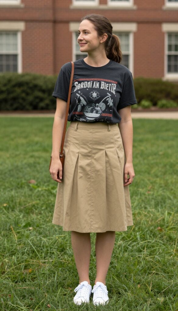 11. Graphic Tee & Pleated Skirt