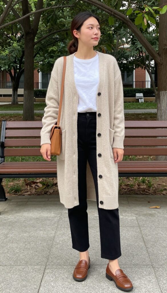 7. Cardigan and Straight-Leg Trousers