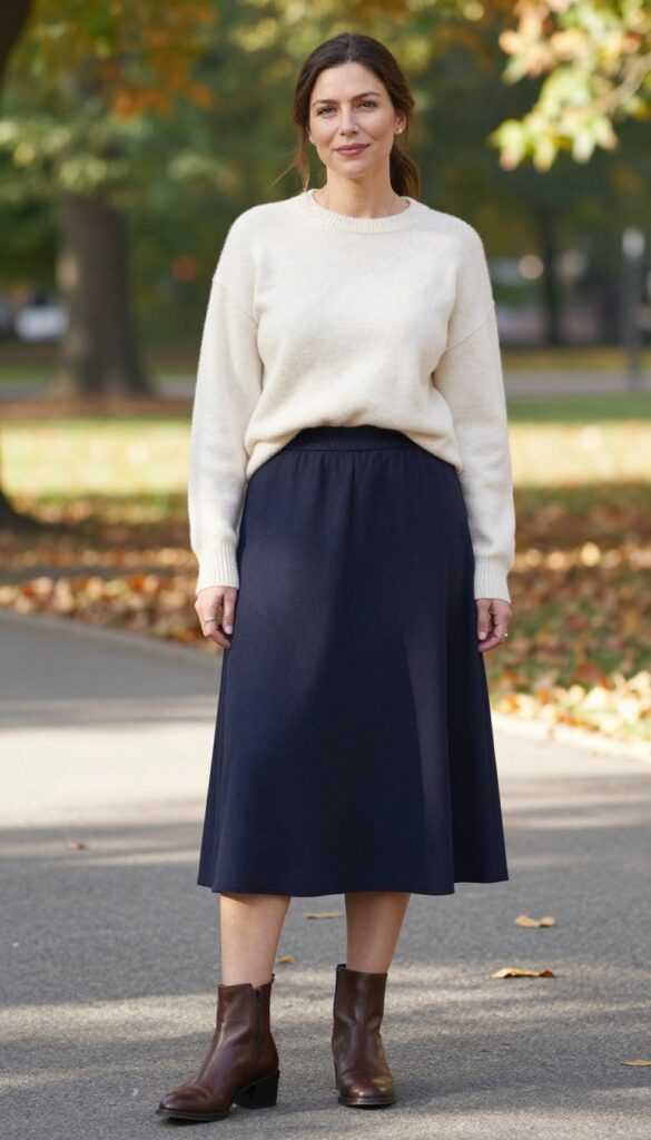 8. A-Line Skirt with a Cozy Sweater