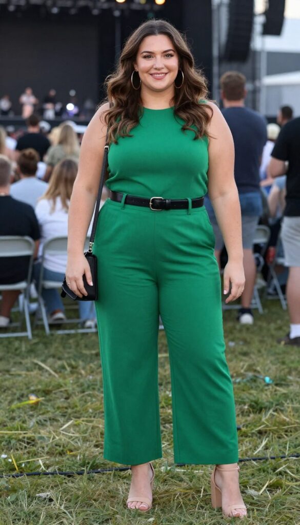 3. Wide-Leg Jumpsuit with a Belt and Statement Earrings