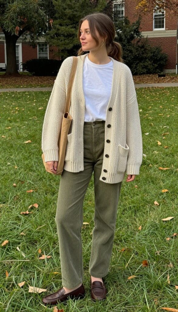 7. Corduroy Pants and a Chunky Cardigan