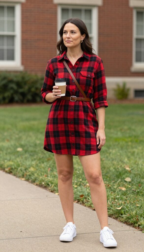 3. Plaid Shirt Dress with Belt