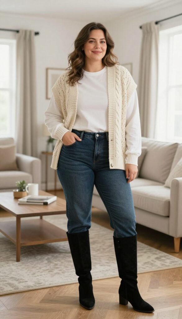 12. Sweater Vest and Wide-Leg Jeans