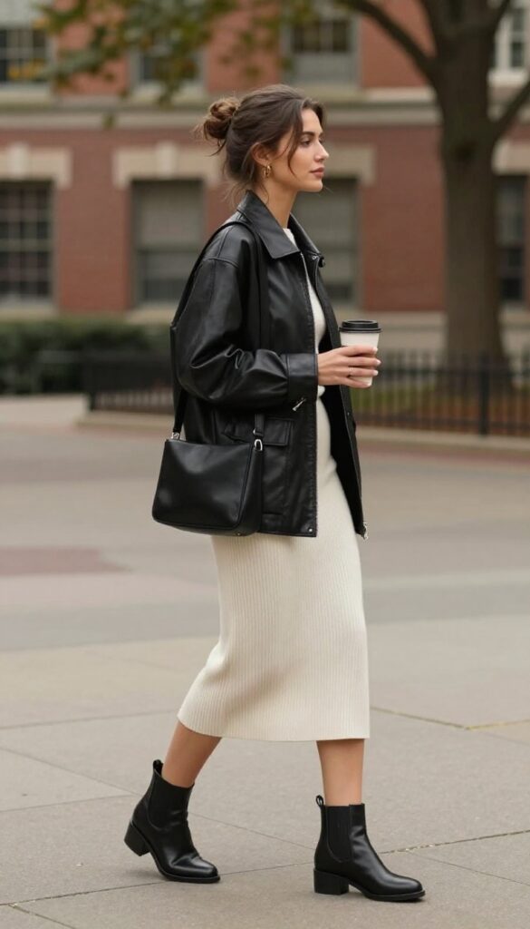 13. Leather Jacket and a Simple Dress