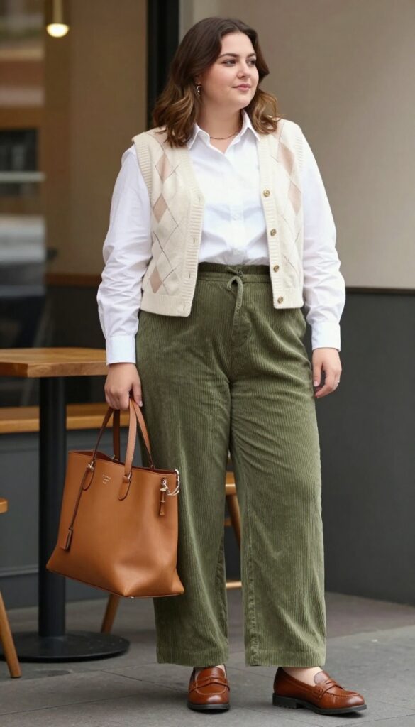 7. Corduroy Pants + Button-Down + Knit Vest